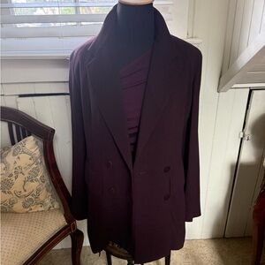 Donna Karan Burgundy Double-Breasted Women's Blazer and skirt w/side slit